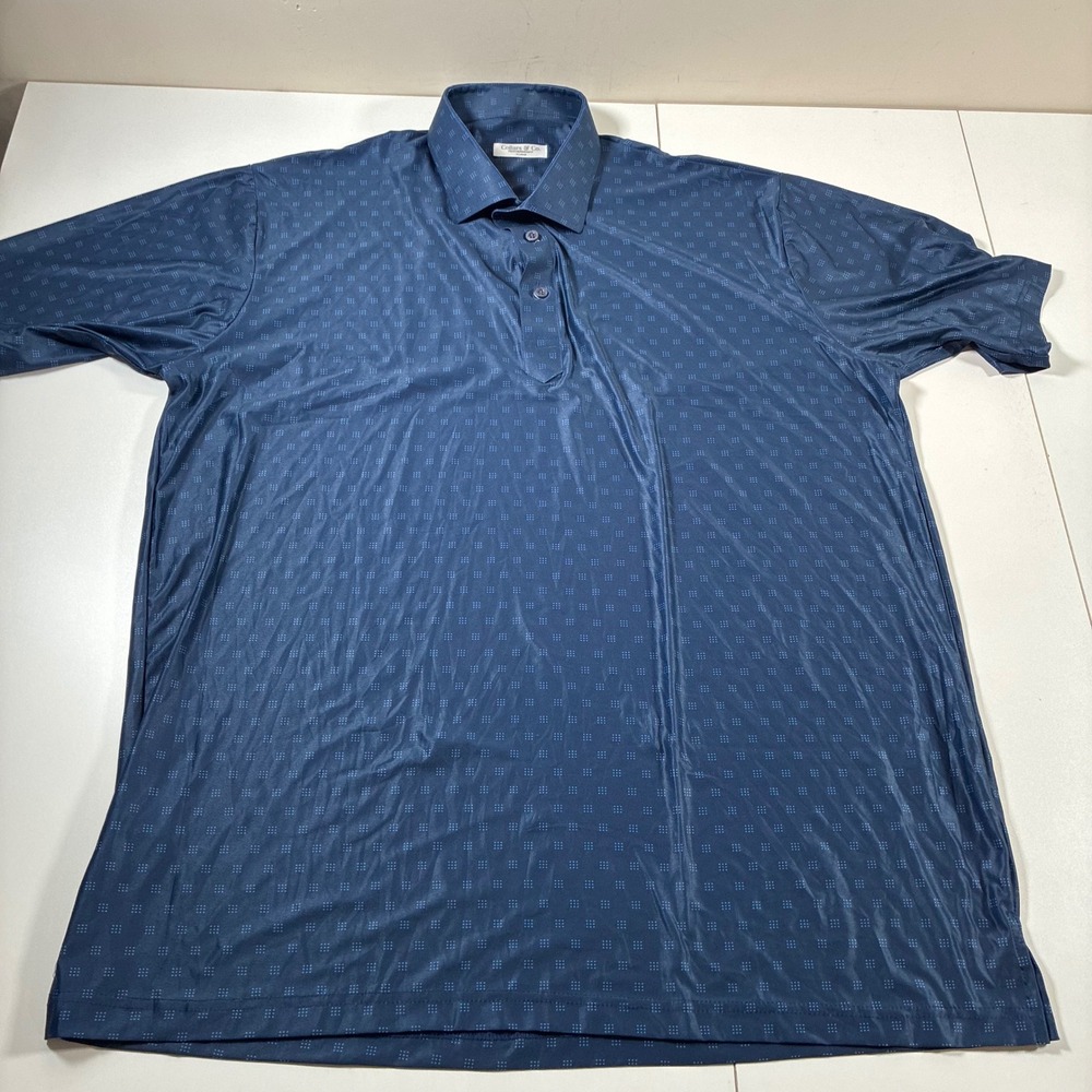 NEW Collars & Co. Polo Shirt XL Dark Blue Featherweight Geometric Print Golf - Picture 2 of 7
